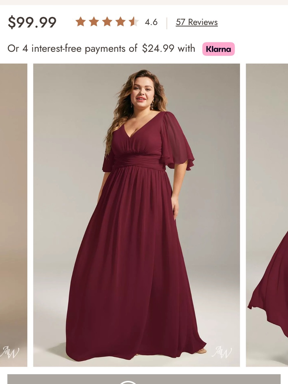 Plus Size V-Neck Burgundy Maxi Dress